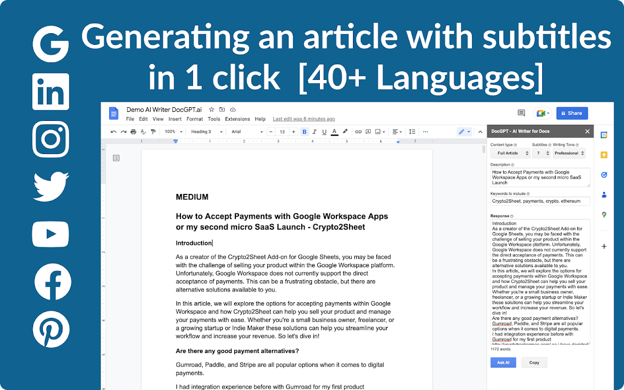 ChatGPT for generation Article with SEO keywords
