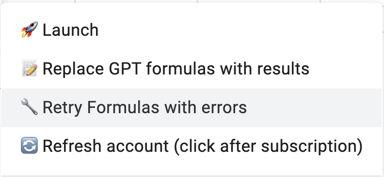 Chat GPT in Google Sheets - retry functions with errors