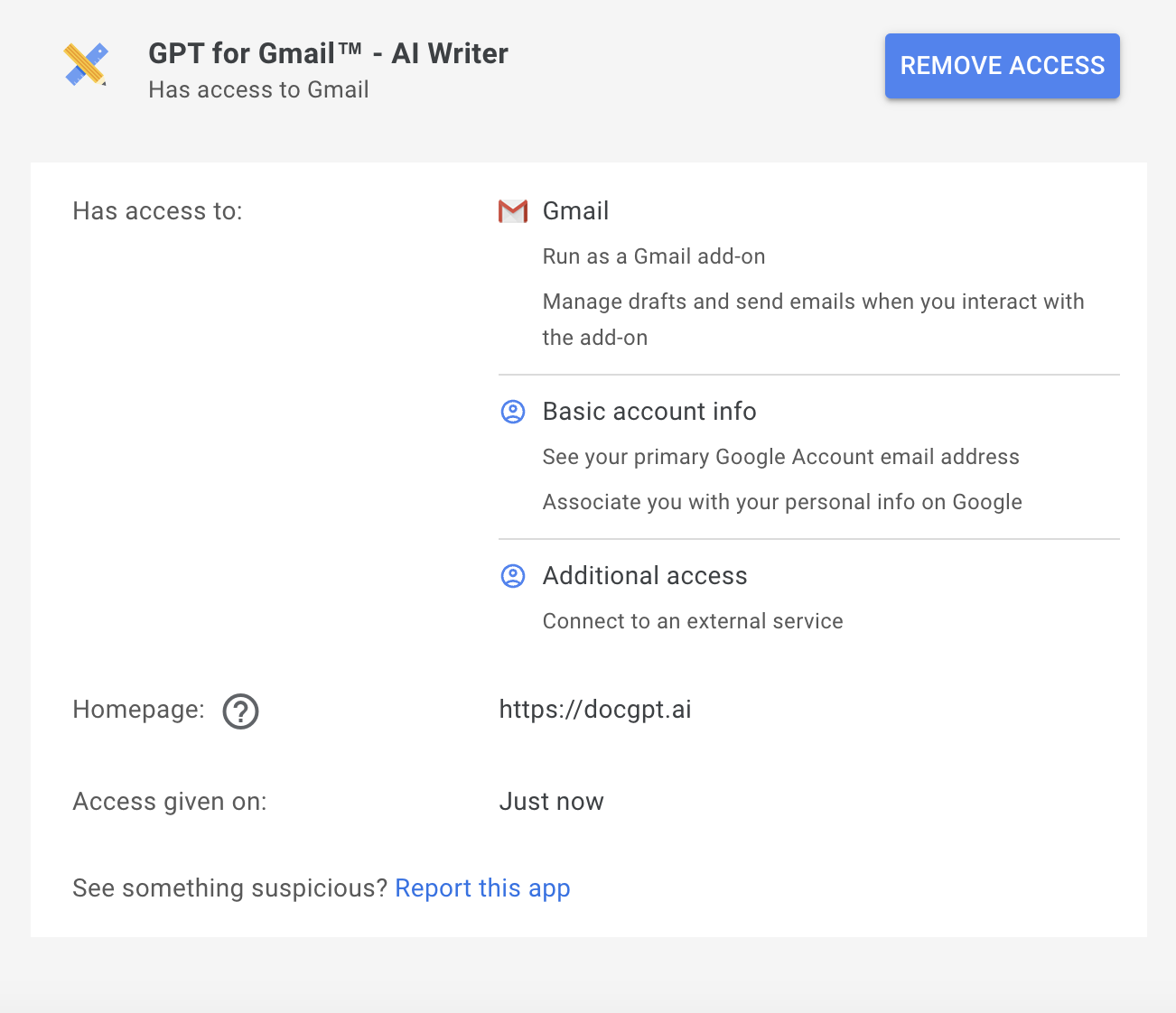 GPT for Gmail™ - AI Writer - revoke access