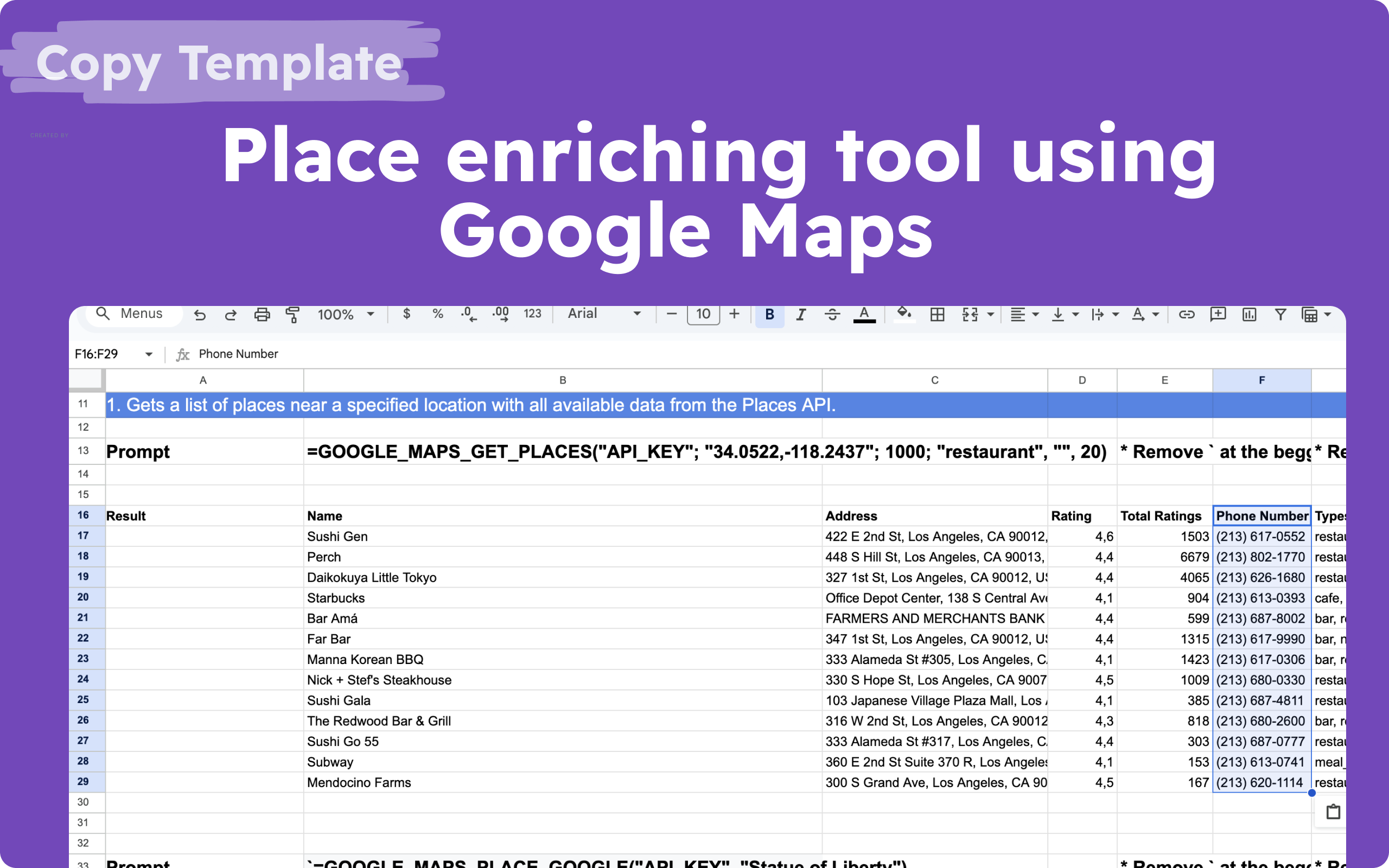 Google Maps data enrichment template - Automate location data extraction and enrichment using Google Places API