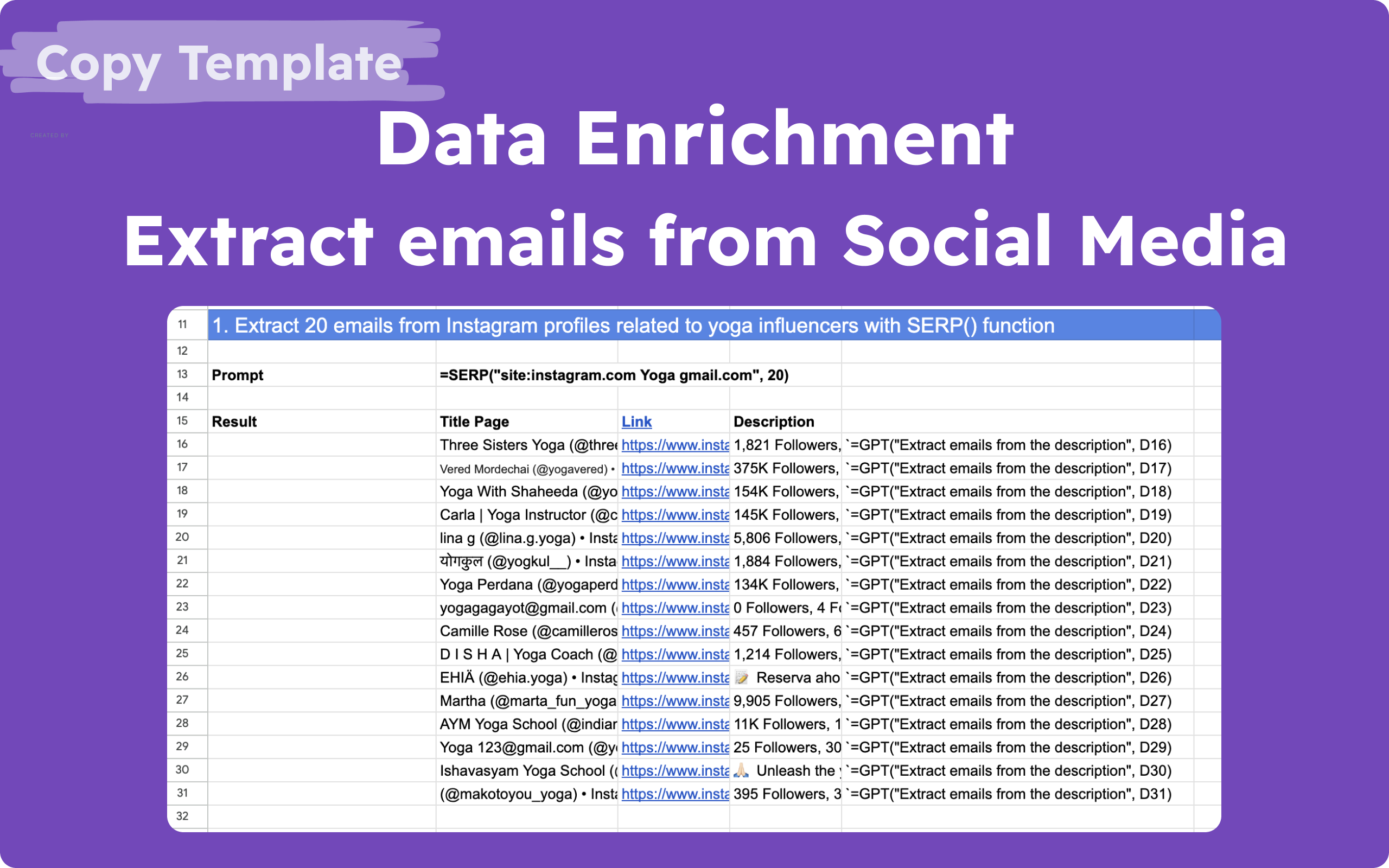 Social media email extraction template - Automated tool for finding contact information from LinkedIn, Twitter, and Instagram