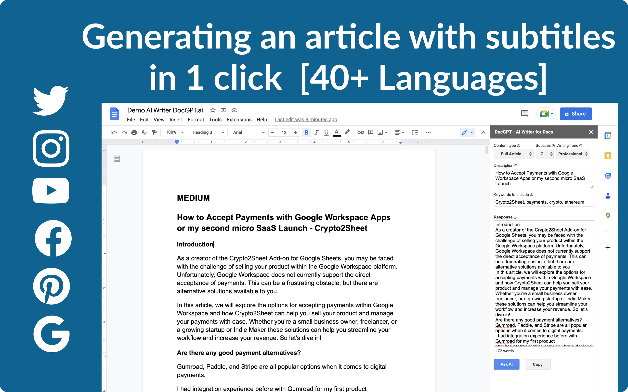 ChatGPT for generation Article with SEO keywords
