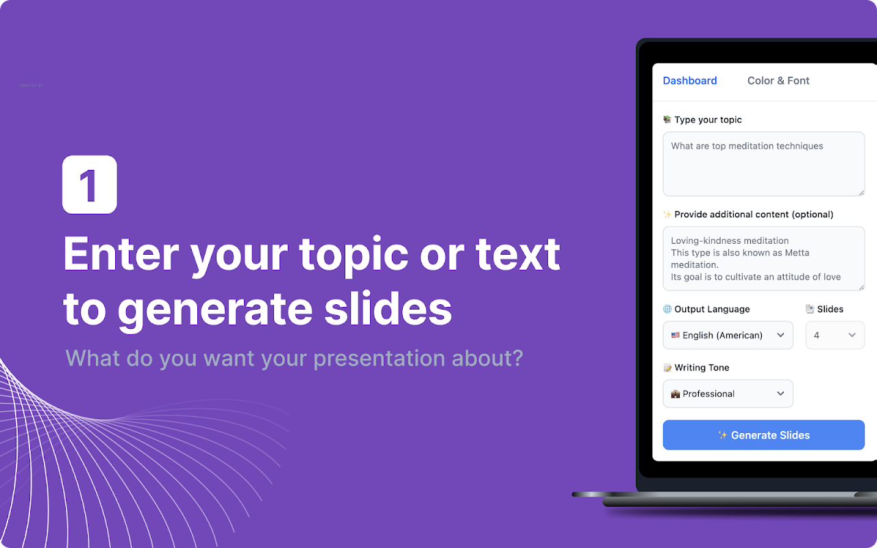 Enter your topic and create a presentation with google slide ai
